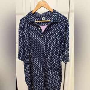 FootJoy Lisle Leaping Dolphins Print Golf Polo Shirt Navy Blue Pink Size XL